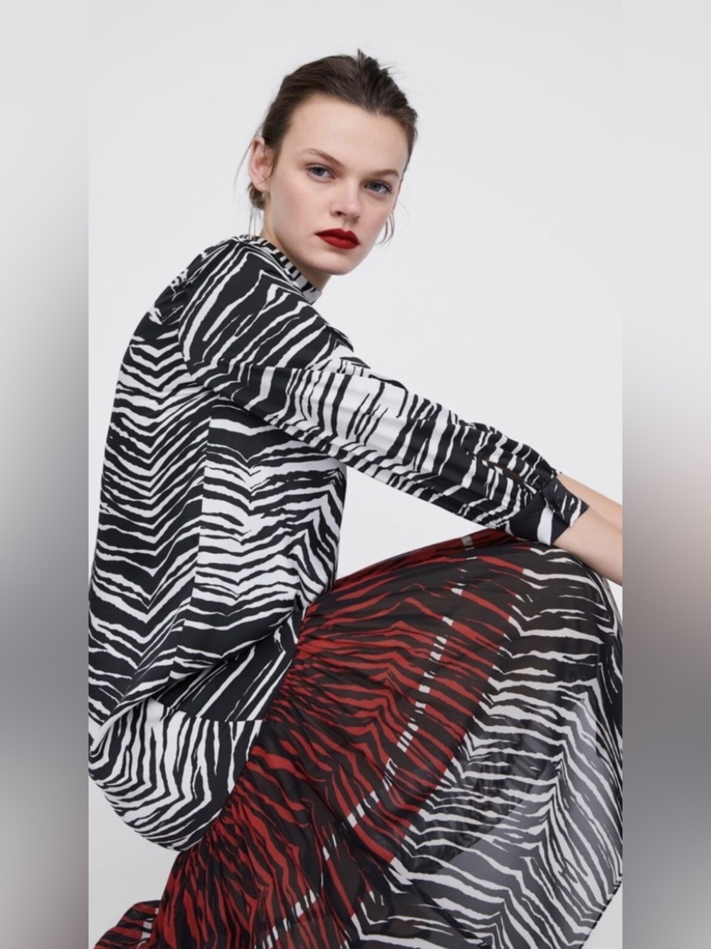 Zara Black & White Zebra Print Button-Down Blouse
